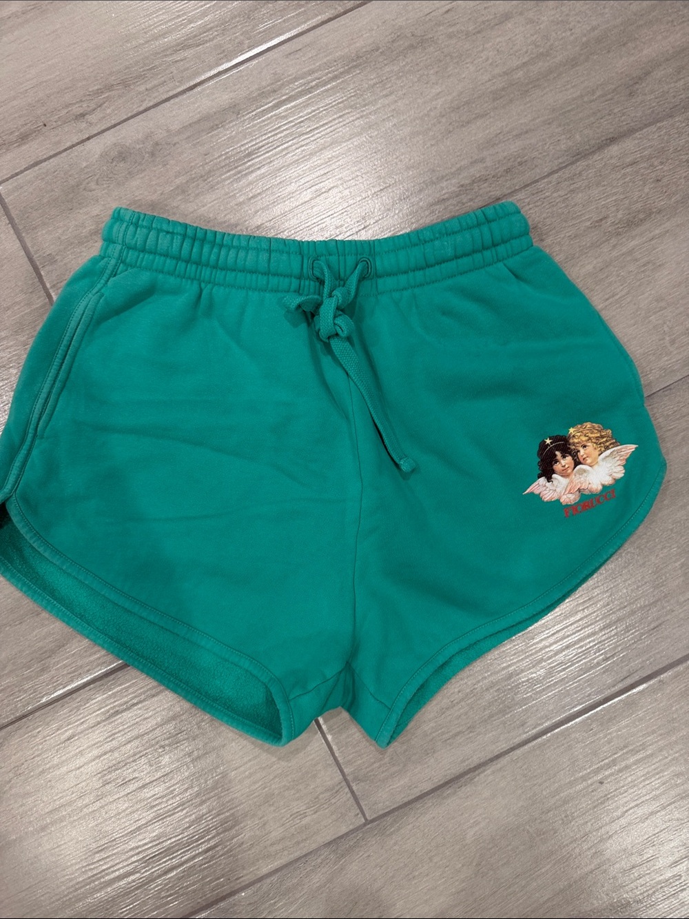 Fiorucci Teal Angel Patch Athletic Shorts
